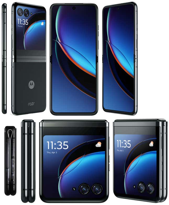 The new Moto Razr 40 Ultra in front, side, open and closed images